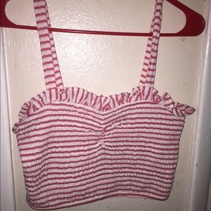 Red and White Striped Crop Top